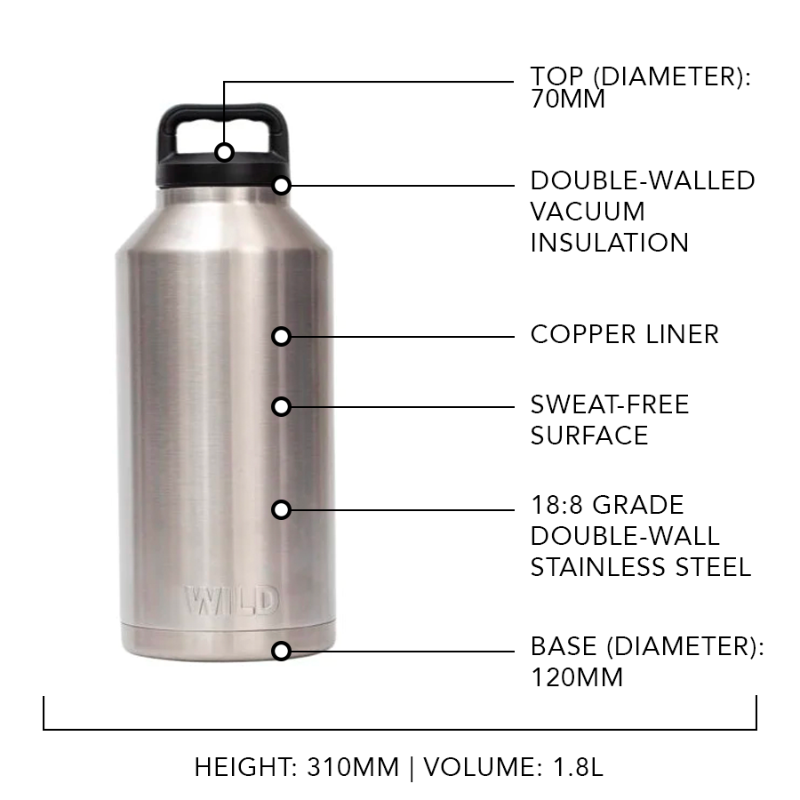 Flask 1.8L – Stainless Steel - WILD Coolers